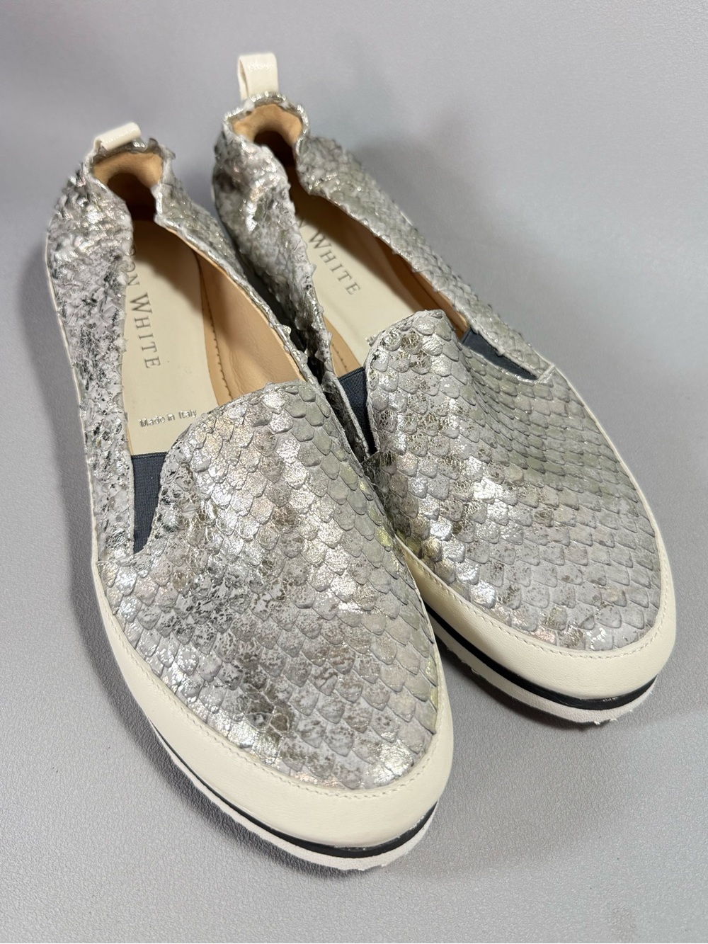 Ron White New "Nell Platinum" Metallic Fish Scale Embellished Slip-On Sneakers